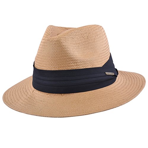 MAZ Unisex Papierstrohhut Knautschbar Faltbar Sommer Panama Fedora Hut mit Band und verstellbarem Schweißband Gr. M, braun