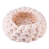 Smilikee Katzenbett Basket Nest Handgestrickter Haustier Schlafsack Dickes, rundes Donut-Haustierbett aus Wolle