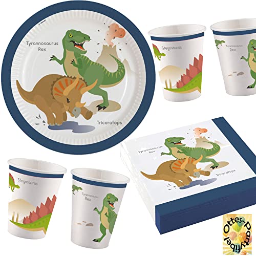 HHO Dino-Saurier-Party-Set Dinosaurier 52tlg. Teller Becher Servietten für 16 Gäste
