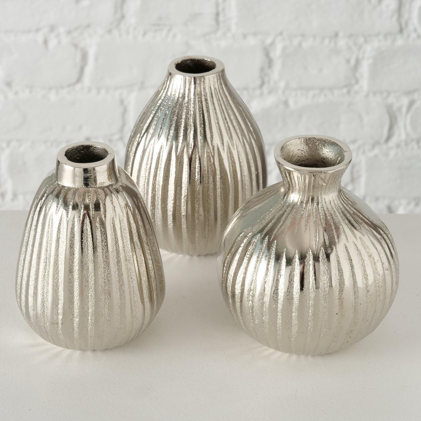 mucplants 3er Set Vasen Silber aus Aluminium 12cm Moderne Dekovasen Blumenvasen Tischvasen für Trockenblumen