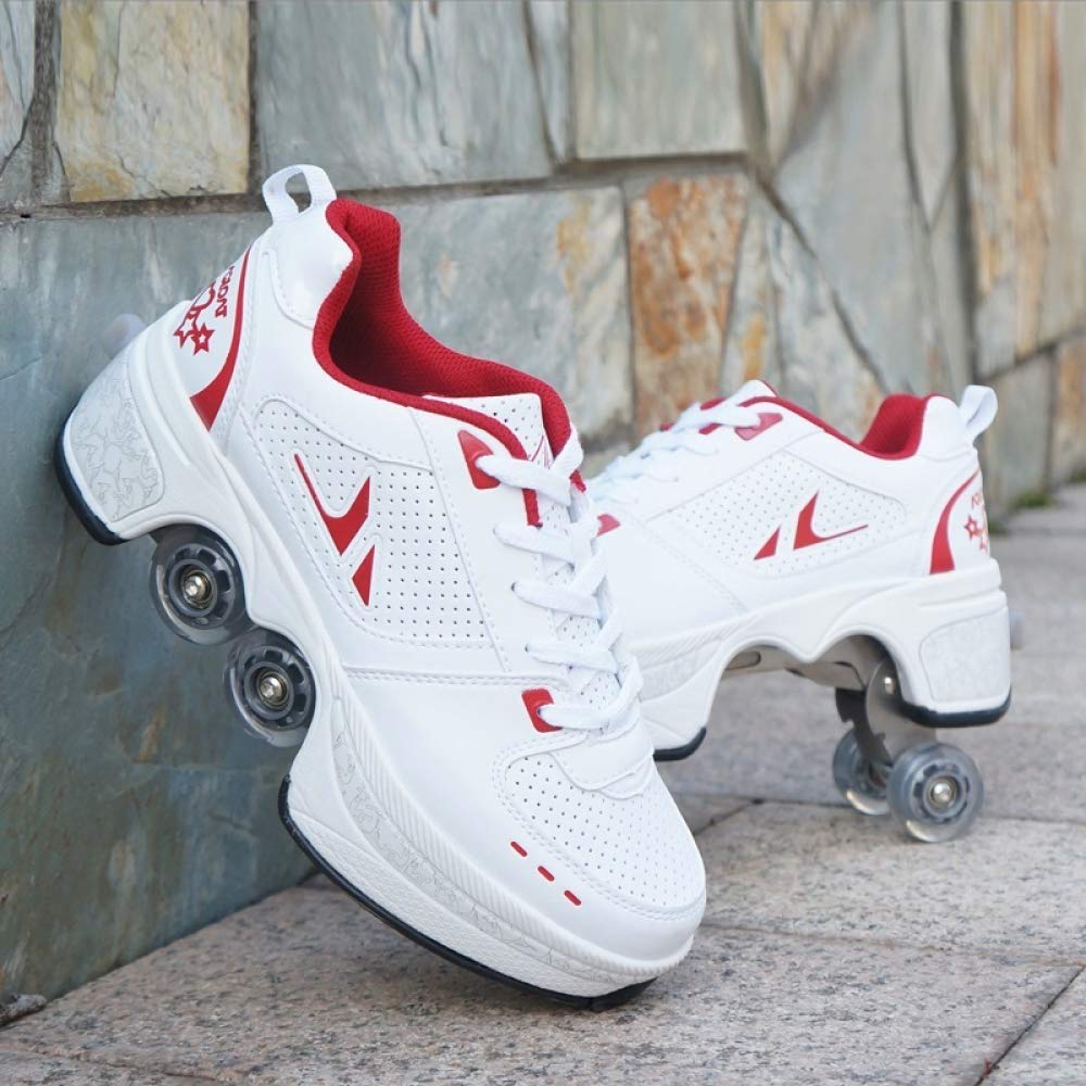 HUOQILIN Roller Skate Shoes Rollschuhe verstellbar Damen Schuhe mit Rollen Retractable Roller Shoes Bequem und atmungsaktiv Quad Skates für mädchen (Red, 35)