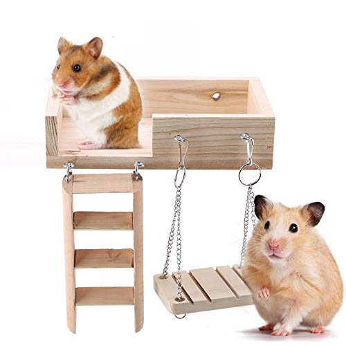 3 Stücke Hamster Plattform Leiter Set Holz Hamster Plattform Holz Hamster Spielzeug Haustiere Haus Schaukel und Leiter Set Eichhörnchen Maus Leiter für Kleintiere Rennmaus Ratte