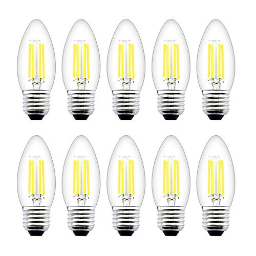 WULUN 10er Pack 4W E27 LED Kerze Lampe für Kronleuchter, E27 Glühfaden Retrofit Classic, ersetzt 40W Glühlampe, Kaltweiß 6500K, 400 LM, 360° Abstrahlwinkel, Nicht Dimmbar