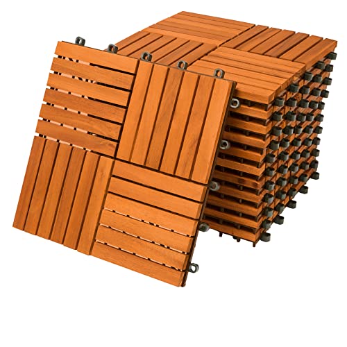 Casaria Holzfliesen FSC®-zertifiziertes Akazienholz 1m² Fliese Akazie Quattro 30x30cm Klicksystem zuschneidbar Terrasse