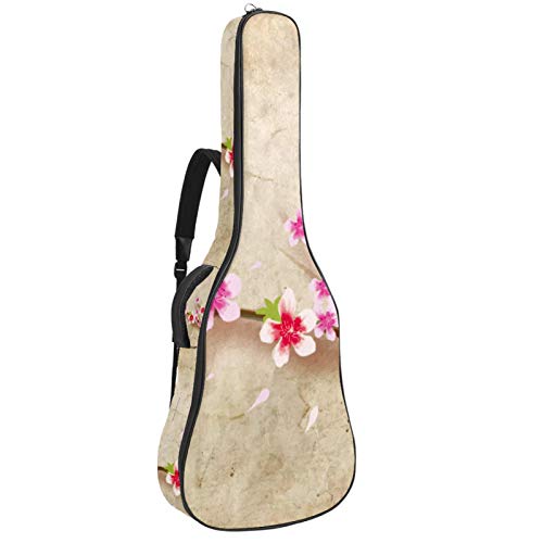 Gitarren-Gigbag, wasserdicht, Reißverschluss, weicher Gitarren-Rucksack, Bassgitarre, Akustik- und klassische Folk-Gitarre, japanischer Stil, Pfirsichblüten-Hintergrund