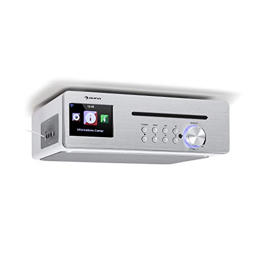 auna Silverstar Chef Küchenradio, Unterbauradio, 10W RMS / 20W max, CD-Player, Bluetooth-Funktion, Radio: Internet/DAB+/UKW, 2,4" TFT Farbdisplay, USB-Port, AUX-Eingang, weiß