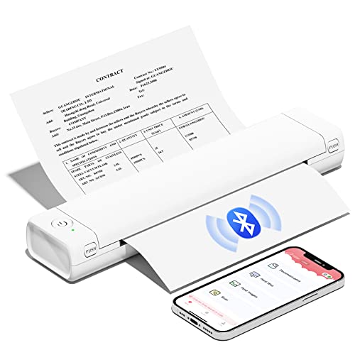 Tragbarer Drucker - COLORWING M08F Wireless-Drucker mit Bluetooth, Mini-Reisedrucker für das Mobile Büro, unterstützt Thermopapier im Format A4, kompatibel mit Android- und iOS-Telefonen (weißer)