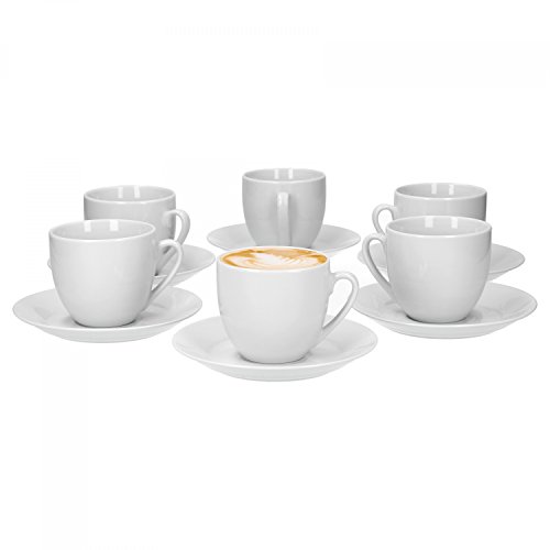 Van Well Trend Set of 6 Coffee Cups with Saucers Round 230 ml White Porcelain Tableware