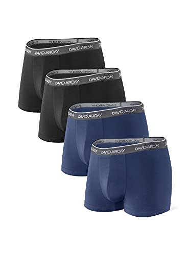 David Archy Herren Boxershorts Basic Unterhose Männer Atmungsaktive Unterwäsche aus Bambusfaser, 4er-Pack (S, Kurz: Schwarz x2 + Dunkelblau x2)