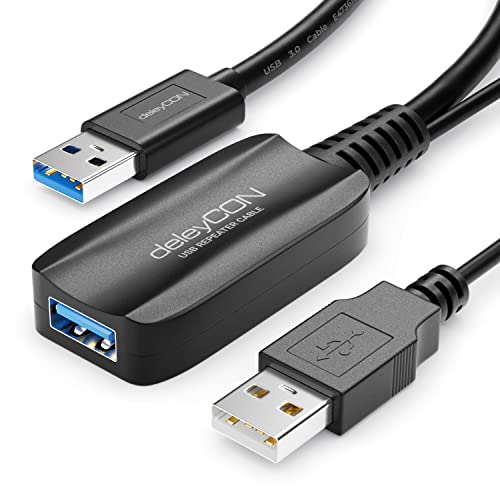 deleyCON 10m Aktive USB Verlängerung mit Signalverstärker USB 3.2 Gen1 (USB3.0 mit 5GBit/s) USB-A auf USB-A PC Computer Laptop Drucker Scanner