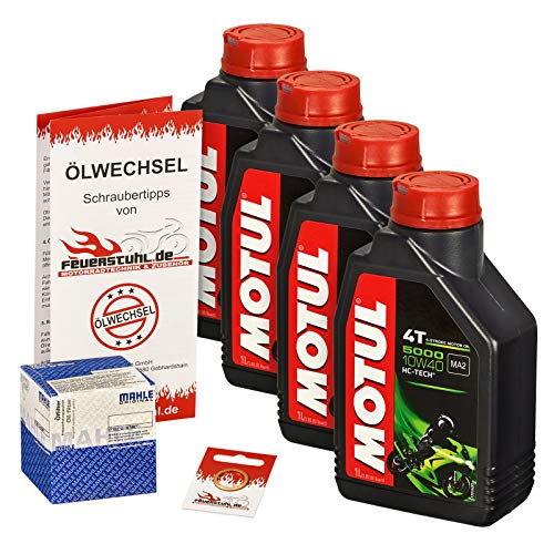Motul 10W-40 Öl + Mahle Ölfilter für Kawasaki ZR-7 /S, 99-04, ZR750F - Ölwechselset inkl. Motoröl, Filter, Dichtring