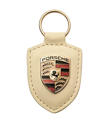 Porsche Wappen Schlüssel Anhänger LEDER WEIß, Boxster Cayenne Panamera 911