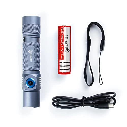 ULTRAFIRE EC1 USB Wiederaufladbare Mini LED Taschenlampe 1500 Lumen 7 Modi Taktische Taschenlampe und 2600mAh Wiederaufladbarer Geschützte Batterie