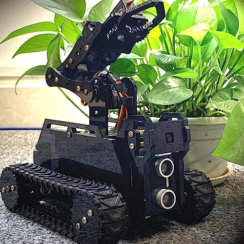 Adeept RaspTank WiFi Wireless Smart Robot Car Kit für Raspberry Pi 4/3 Modell B+/B, Panzerroboter mit 4-DOF-Roboterarm, OpenCV-Zielverfolgung, Videoübertragung, Raspberry Pi-Roboter mit PDF