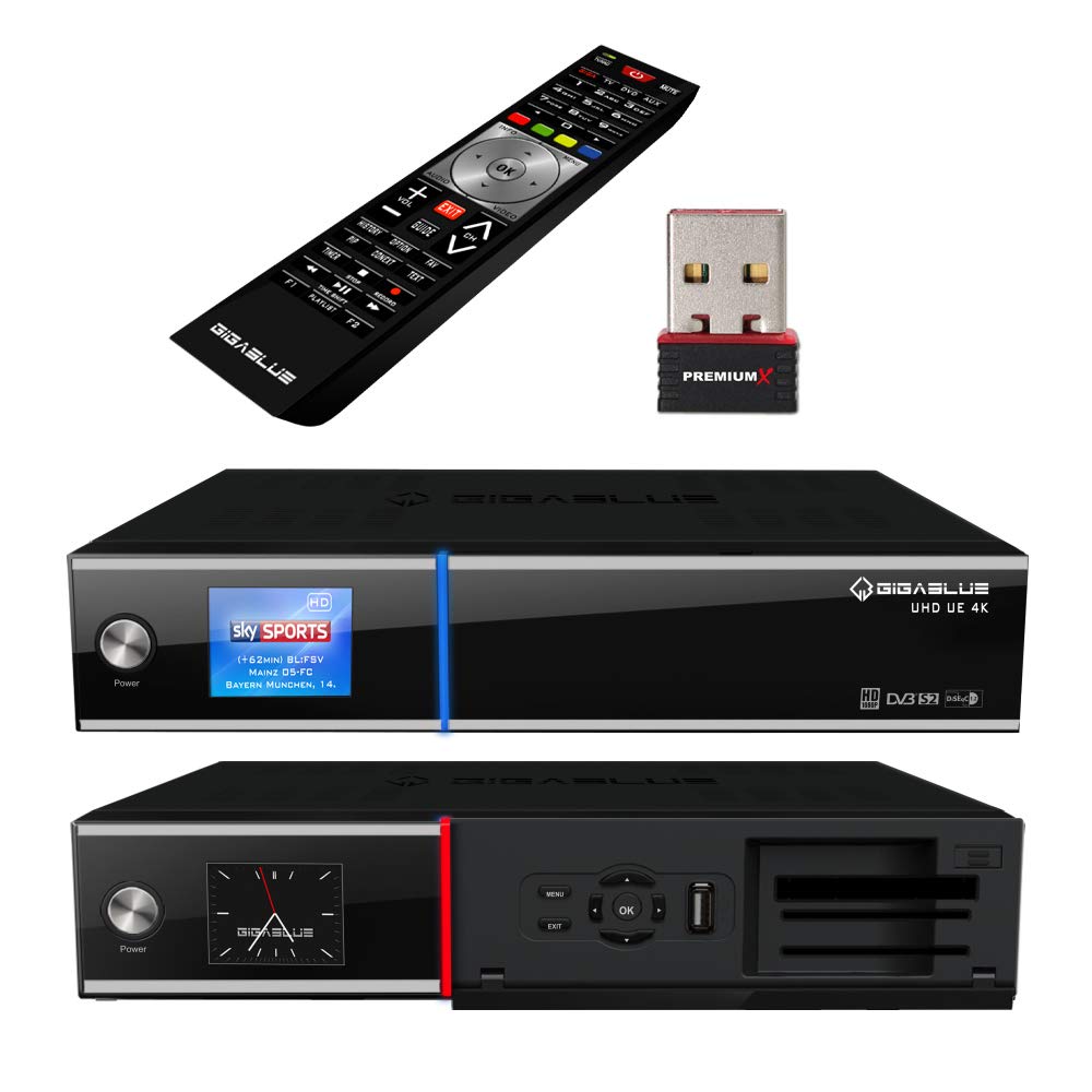 GigaBlue UHD UE 4K SAT TV Linux Receiver 2X DVB-S2 FBC Twin Tuner 4X Pip CI SmartCard SAT - Mini W-LAN Stick 150 Mbit