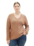 TOM TAILOR Damen 1039919 Basic Pullover mit V-Ausschnitt, 32399-blush Mahogany Melange, 52