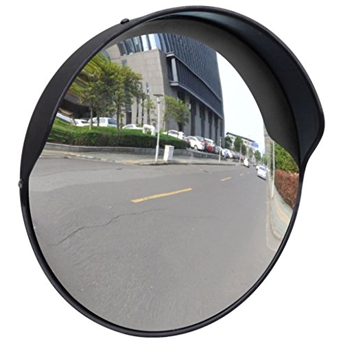 yorten Verkehrsspiegel Konvex PC-Kunststoff Spiegel Sicherheitsspiegel Überwachungsspiegel Outdoor-Verkehrsspiegel Durchmesser 30 cm Schwarz