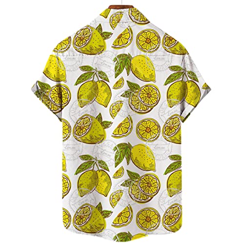 SHOUJIQQ Herren-Hawaii Hemd Aloha Hemden-Frucht-Zitronen Muster Bedruckt Kurzarm-Hemd Sommer-Strand-Lässige Bluse Mit Knöpfen Für Unisex-Party-Kleidung, B,Xx, Groß