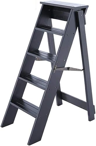 Klappbarer 5-Stufen-Tritthocker/Leiter/Stuhl, hölzerne Haushaltstreppe, Sicherheits-Trittleitersitze, verbreiterter hoher Hocker, Heim- und Gartenwerkzeug, Höhe 88 cm, tiefes Walnussholz