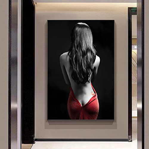 zxiany Leinwanddruck, moderner Akt, künstlerisch, sexy Frau, roter Rock, Leinwandgemälde, Poster, Drucke, Wandkunst, Bild für Wohnzimmerdekoration, 70 x 100 cm (28 x 39 Zoll), rahmenlos