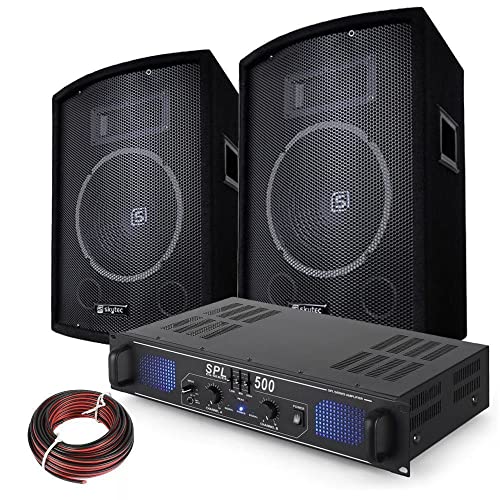 SkyTec 500 W PA DJ Disco-Set mit Verstärker und Lautsprechern