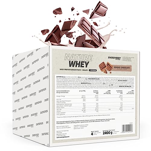 Energybody® Nature Whey Protein Isolate & Concentrate Gastropack 2400g / zucker- und fettarmes Molkenproteinpulver/Eiweiß Pulver ohne künstliche Verdickungsmittel/Eiweiss Shake (Schoko)