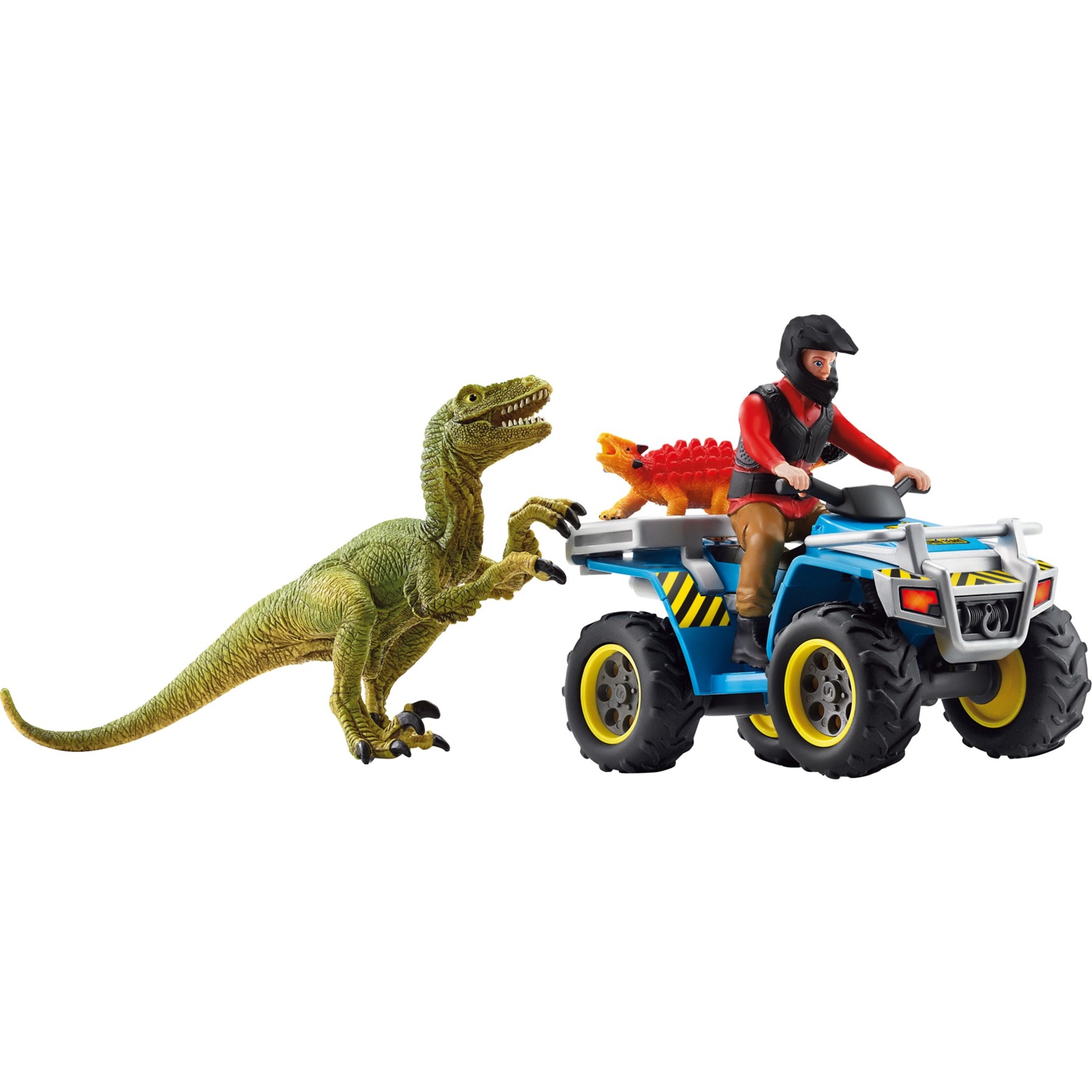 Schleich Spielzeug-Quad Dinosaurs, Flucht auf Quad vor Velociraptor (41466), (Set), Made in Europe