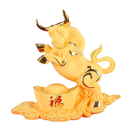 Kunstdekoration Bull Figurine Bull Statue mit Gold Ingot/Feng Shui Dekoration/Bull Skulptur als metaphorische Hausse Figurine for Finanzinvestoren Aktien Portfolio Money Managers desktop dekoratio