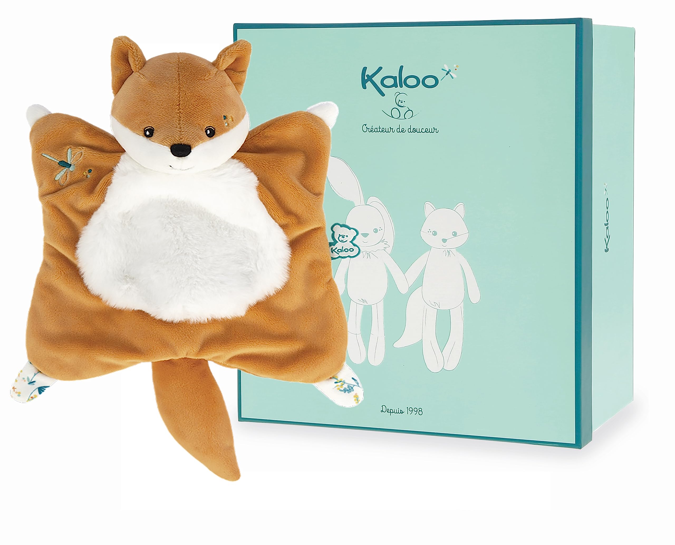 KALOO - Fripons - Quadratisches Doudou Léonard der Fuchs - Flauschiges und extra-weiches Doudou 20 cm - Ab Geburt, K960271