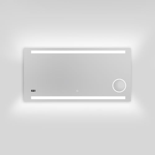 LED Badspiegel Talos King,120 x 60 cm, Lichtfarbe 4200K, Beleuchteter Kosmetikspiegel, Digitaluhr