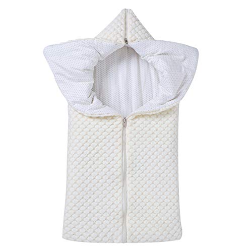 Yuehuam Babyschlafsack mit Reißverschluss, dicker, warmer Samt, einfarbig, weiche Decke mit Kapuze, multifunktional, für Kinder von 0-12 Monaten Medio beige