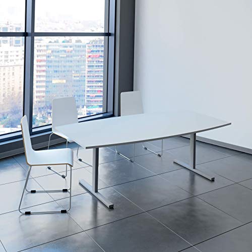EASY Konferenztisch Bootsform 200x100 cm Lichtgrau Besprechungstisch Tisch, Gestellfarbe:Silber