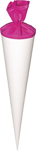 Heyda 204870050 Schultüten-Rohlinge mit Filzverschluss (Höhe 70 cm, Durchmesser 19 cm, Karton, 380g/m²) weiß-pink