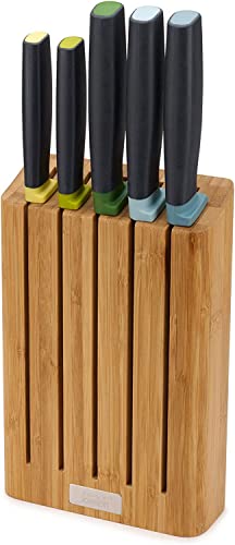 Joseph Joseph Elevate - 5-teiliges Messerset inkl. Messerblock aus Bamboo - mehrfarbige Griffe