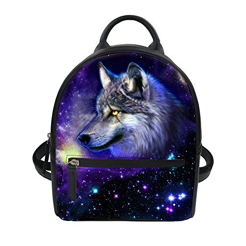Showudesigns Mini-Rucksack aus PU-Leder für Teenager Giris Reisen Shopping Blau Wolf Einheitsgröße