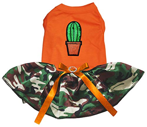 Petitebelle Hundekleid mit Pailletten, Kaktus, Größe L, Orange / Camouflage