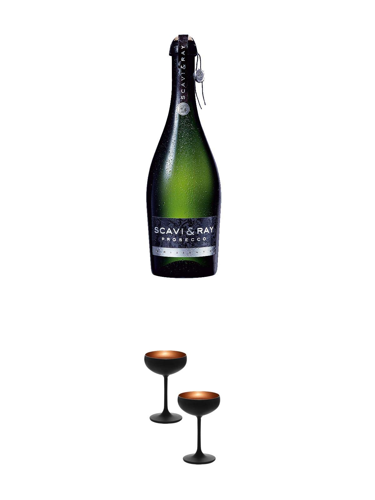 Scavi & Ray Frizzante 0,75 Liter + Sektschale/Champagnerschale Stölzle 2 Gläser - Olympic Serie MATT-SCHWARZ BRONZE 2739408