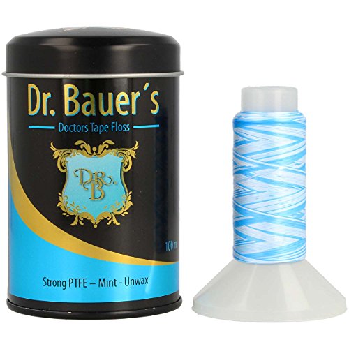 Dr. Bauers Premium Zahnseide 100m in stylischer schwarzer Metalldose mit Deckel, nachfüllbar, mit Minze Geschmack - Tape-Floss - ungewachst