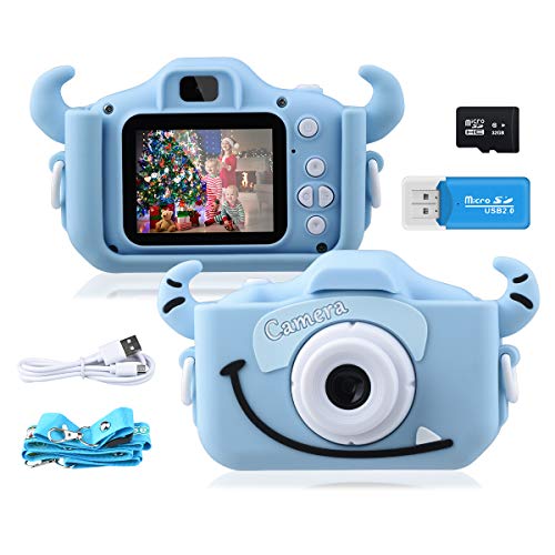 GREPRO Kinder Kamera, 2.0”Display Digitalkamera Kinder (Blau or Rosa Wählen) Geschenke für 3 4 5 6 8 7 9 Jahre Jungen und mädchen, 1080P HD Anti-Drop Fotoapparat Kinder für Weihnachten Spielzeug Blau