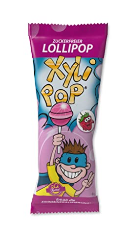 miradent XyliPOP® Erdbeere Bonboniere 25x 6g einzeln verpackt | zuckerfreier Lollipop mit Xylit gesüßt | zahnmineralisierend | fruchtiger Geschmack | ohne Aspartam, Sorbitol, Laktose, Gluten | vegan