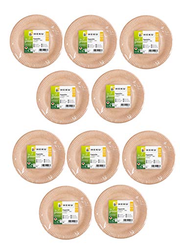 Heku Bio-Pappteller be Green, rund, Ø23cm, Frischfaser, FSC-Zertifiziert (Bio-Pappteller, 10 Packungen)