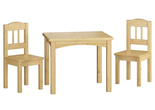 Erst-Holz Kindersitzgruppe in weiß oder Holzfarbe Massiv mit Tisch und 2 Stühlen V-90.70-01, Holzart / Holzfarbe:Kiefer