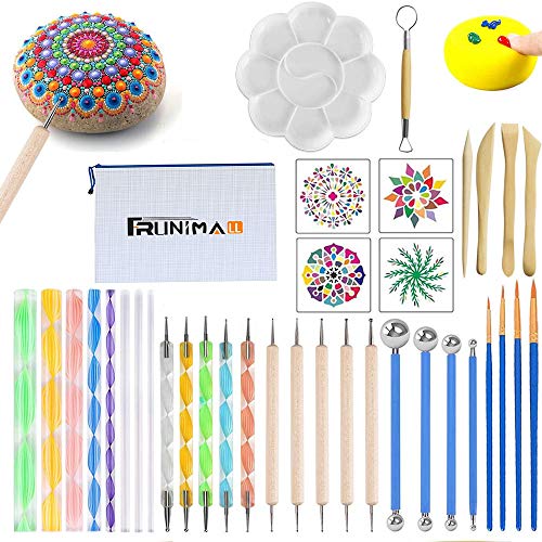 Mandala-Dotting-Werkzeuge, 38-teiliges Set mit Malschablonen, Pinsel mit Farbwanne zum Malen, Malen, Zeichnen und Zeichnen, Kunstzubehör (38 Stück)