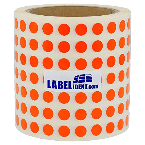 Labelident Markierungspunkte orange - Ø 10 mm - 10.000 bunte Verschlussetiketten auf 1 Rolle(n), 3 Zoll (76,2 mm) Kern, Vinyl, Inventuretiketten selbstklebend