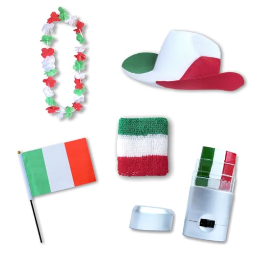 Sonia Originelli Fan-Paket EM Italien Italy Fußball Hut Kette Schminke Schweißband Flagge