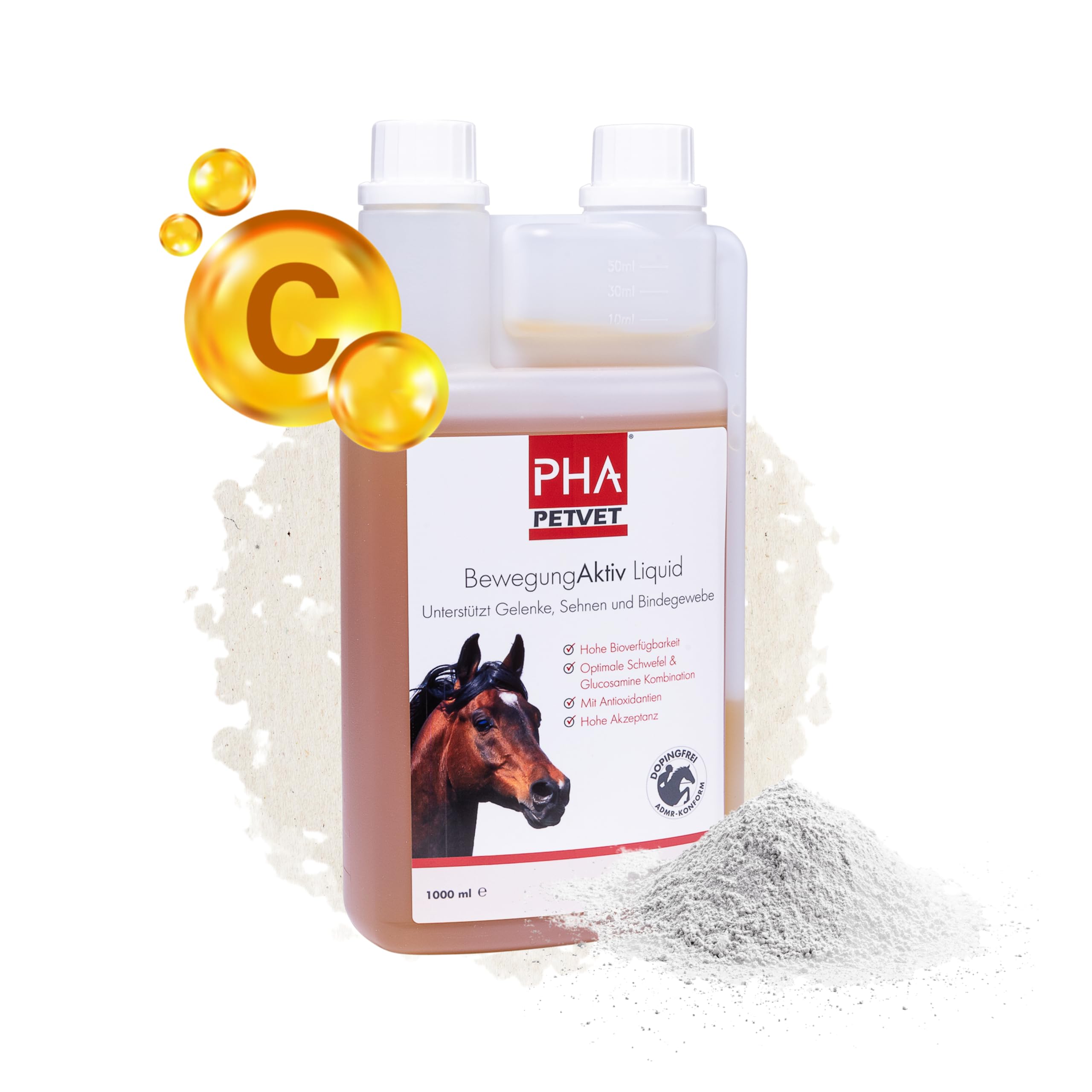PHA BewegungAktiv Liquid Pferd, unterstützt Gelenke, Knorpel, Sehnen und Beweglichkeit der Pferde, mit MSM, Glucosamin, Chondroitin, Vitaminen, Mineralien, 1l