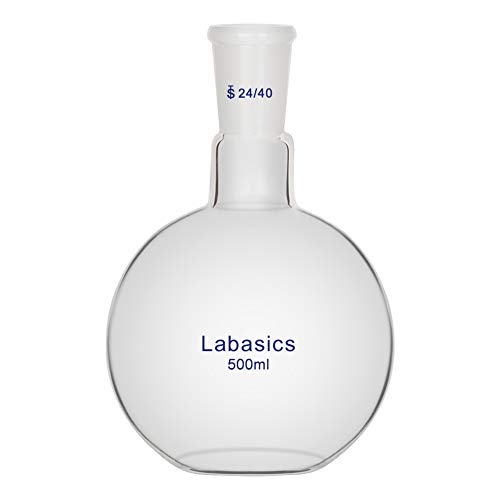 Labasics Glas 500ml Einhals-Kochkolben mit Flachem Boden, Flat Bottom Boiling Flask Glaskolben mit 24/40 Standard-Außengelenk - 500ml
