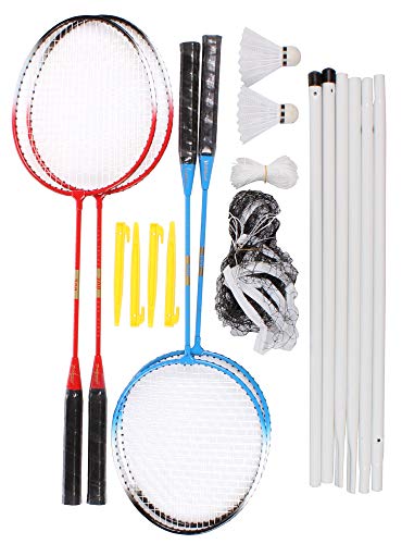 POWERSHOT Badmintonset mit Netz für Garten - für 4 Personen - Inkl. Netz, Schläger und Federbälle - Perfekt für Anfänger und Hobbyspieler