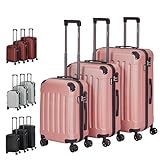 Arebos Premium Hartschalen Koffer Rollkoffer Reisekoffer Vergrößerbares Gepäck Handgepäck aus ABS Material mit TSA-Schloss und 4 Rollen (Rosé Gold, Kofferset M+L+XL)