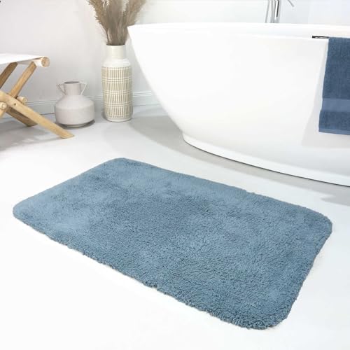 Wecon Home Moderner Flauschiger und waschbarer Badezimmerteppich aus Baumwolle - Ole (80 x 150 cm, grau blau)